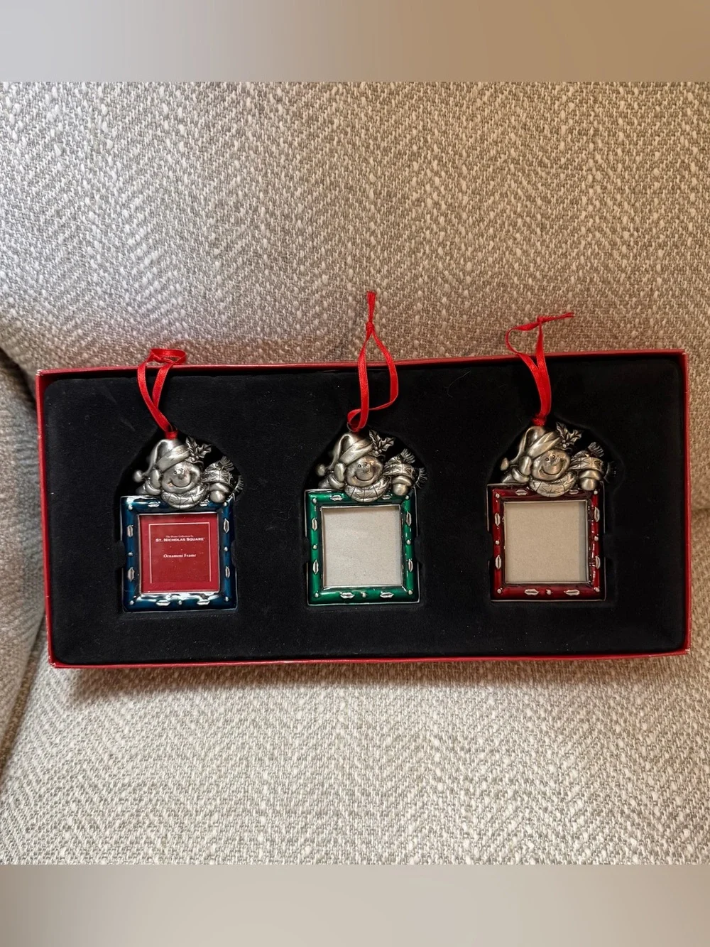 St. Nicholas Square Set Of 3 Square Snowman Photo Frames Christmas Ornaments
